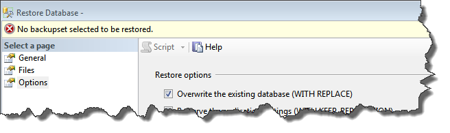 restore database sql server command with replace