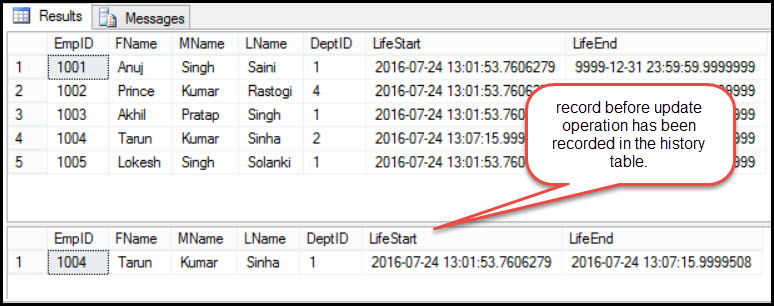 SQL Server 2016 – DML Operations on Temporal Table Update Operation