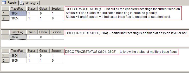 SQL Server Trace Flag DBCC TRACESTATUS